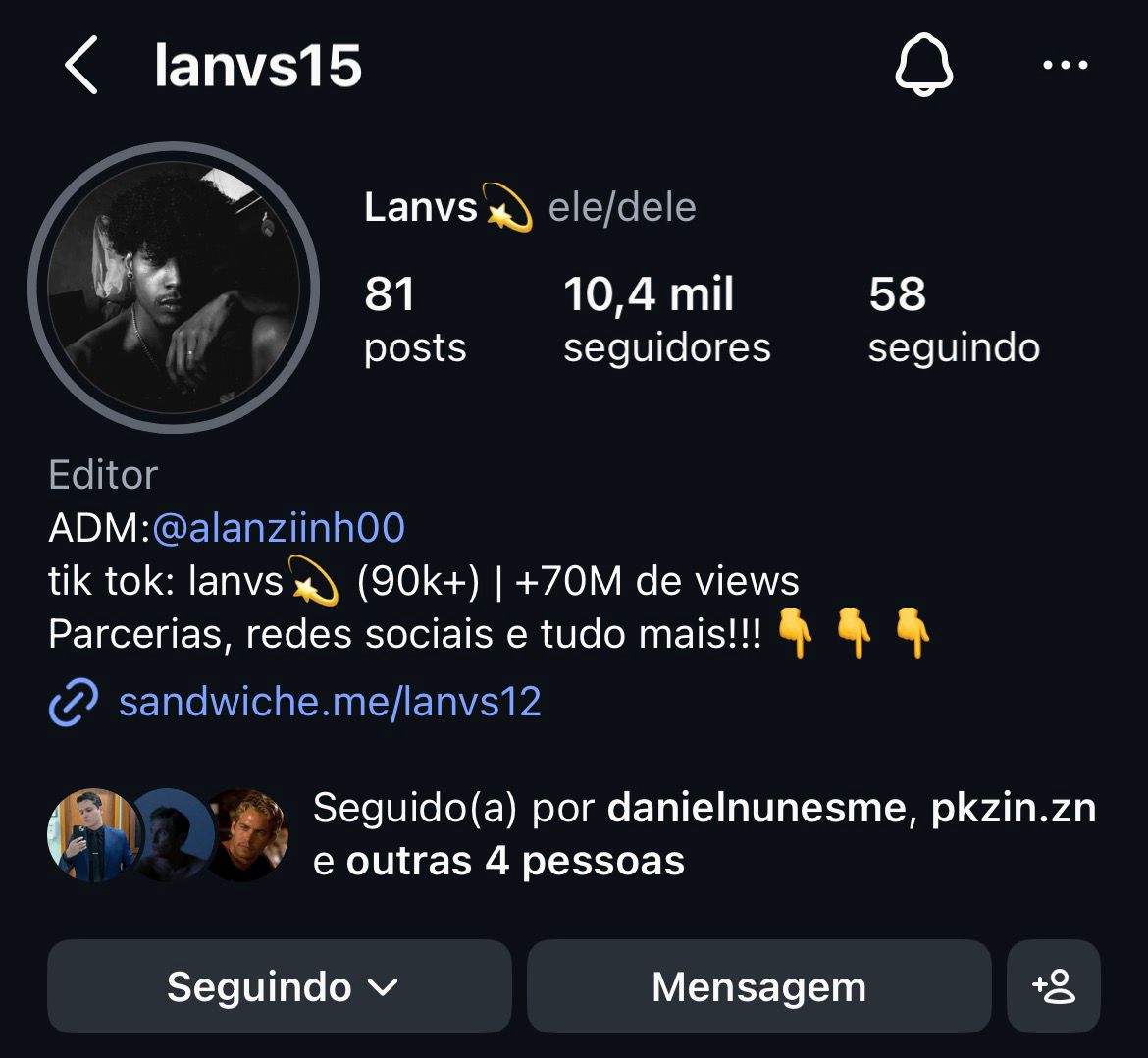 Editor com 10,4 mil seguidores